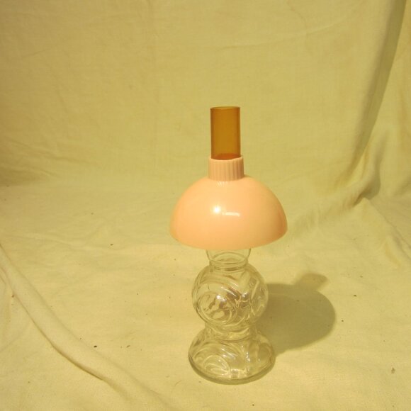 VTG PRESSED GLASS BOTTLE MADE TO LOOK LIKE OLD FASHIONED LAMP WITH SHADE - Picture 2 of 6